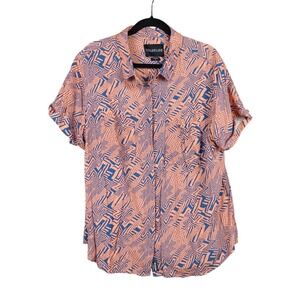 Wildfang The Empower‎ Peach Blue Geometric Print Short Sleeve Button Up Shirt 1X